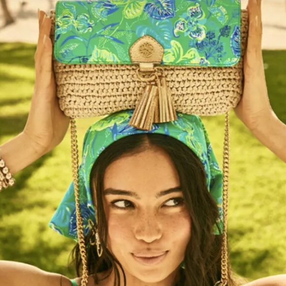 LILLY PULITZER Botanical Garden Straw Crossbody Flutter Clutch - Picture 5 of 17